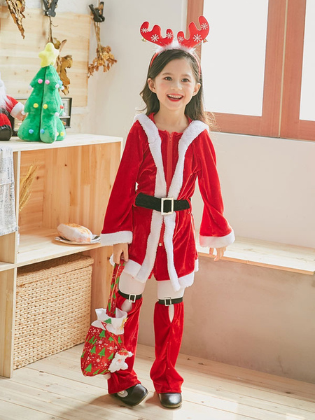Milanoo Kids Christmas Costume Red Little Girls Dresses Sash Leg Warmer 3 Piece Set Halloween