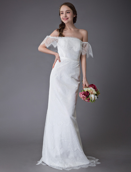 Milanoo Lace Wedding Dresses Boho Off Shoulder Bridal Dress Summer Beach Wedding Gowns