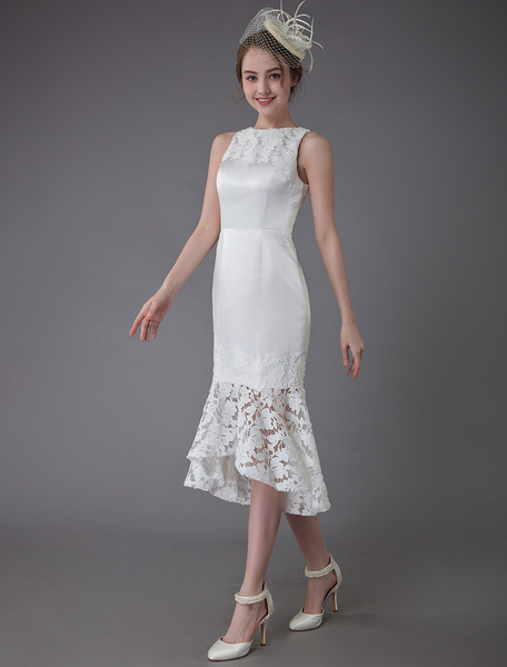 Milanoo Short Wedding Dress Vintage Jewel Sleeveless Sheath Bridal Dress
