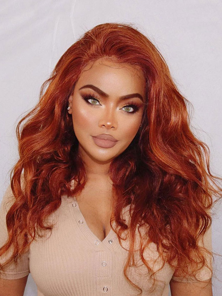 Image of Lace Front Wigs Synthetic Wigs Orange Natural Wave Heat-resistant Fiber lace front Long Wig For Woman