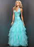 Beautiful Halter Ruffles Paillette Satin Tulle Prom Dress