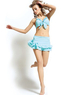 Soft Blue Ruffles Spandex Halter Pantie Skirt Two-Piece Swimwear