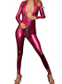 Rose Red Stand Collar Shiny Metallic Catsuit
