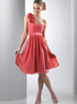 Red One-shoulder Satin Knee Length Womens Bridesmaid Dress