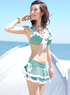 Green 82% Chinlon 18% Spandex Three-Piece Skirted Swimsuit