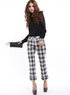 Slim blanc Plaid coton Womens Straight pantalon noir