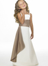 Sweet White Champagne Satin Spaghetti Straps Floor Length Junior Bridesmaid Dress