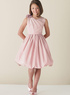 Lovely Pink Taffeta Round Collar Knee Length Junior Bridesmaid Dress