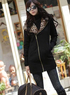 Noir 80 % coton 20 % Spandex Zipper Ladies Long Hood
