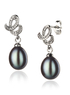 S925 AA 8-9 mm noir ovale boucles d'oreilles en perles d'eau douce pour les dames