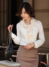 Ivoire ondulations manches longues mousseline de soie Womens Blouse