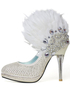 En cuir blanc Rhinestone Feather d&eacute;coration Bridal Shoes