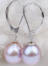 Beautiful Purple Argent 925 Drop 8-9 mm d'eau douce de l'eau perle Boucles d'oreilles Femme
