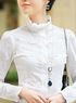 Blouse Chemise Lacet Satin Manches Longues Col Dress&eacute; Blanche El&eacute;gante 