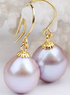 Goutte d'Eau Purple en or 14K 8-9mm Boucles d'oreilles perles d'eau douce pour les femmes