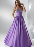 Robe de soir&eacute;e en violet sans bretelles de longueur &agrave; plancher en satin tir&eacute; avec perle  