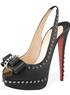Chaussures en noir attractif &agrave; talons hauts avec plate-forme en peau de mouton 