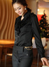 Manches longues en mousseline de soie satin noir Top Pull Femmes