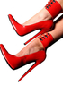 Sandales rouges de 7 1/10'' talons en cuir verni avec bandage 