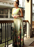 Robe de soir&eacute;e de livraison rapide confortable d'&eacute;paule single en mousseline de satin pli&eacute; avec impression de fleur  