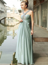 Robe de soir&eacute;e de livraison rapide en vert clair et &eacute;l&eacute;gant et en mousseline de soie avec perle 