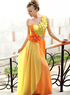 Robe de soir&eacute;e de livraison rapide en jaune splendide d'&eacute;paule single en soie et satin avec fleur 