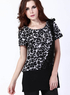 Belle Black Leopard Motif femme Polyester Round Neck T-shirt Taille Plus