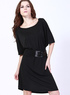 Modern Noire ronde femme Polyester Collar Robe Taille Plus