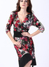 Modern Deep Red Green Flower femme col V col Robe Taille Plus
