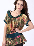 Pretty Green Floral Print en mousseline de soie femmes Neck ronde Plus Size T-shirt