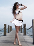 White Orange 80% Nylon 20% Lycra Womens Tankini Skirt Swimsuit