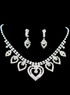  Heart-shaped Silver Alloy Rhinestone Earrings And Necklace 