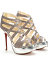 Sandales d'argent &agrave; talons hauts avec plate-forme et paillettes pour la soir&eacute;e 