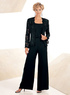 Elegant Black Chiffon Mother Of The Bride Pant Suits