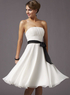 Romantic White Strapless Sash Pleated Bow Chiffon Satin Homecoming Prom Dress