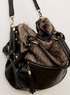 Noir fausse fourrure Tassel embellissement ceinture Zip Womens PU fourre-tout