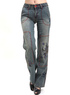 Fashion l&acirc;che Pattern broderie bleu Womens Straight Jeans