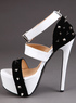 Black White Split Sheepskin Studded Stiletto High Heel Women's Sandals