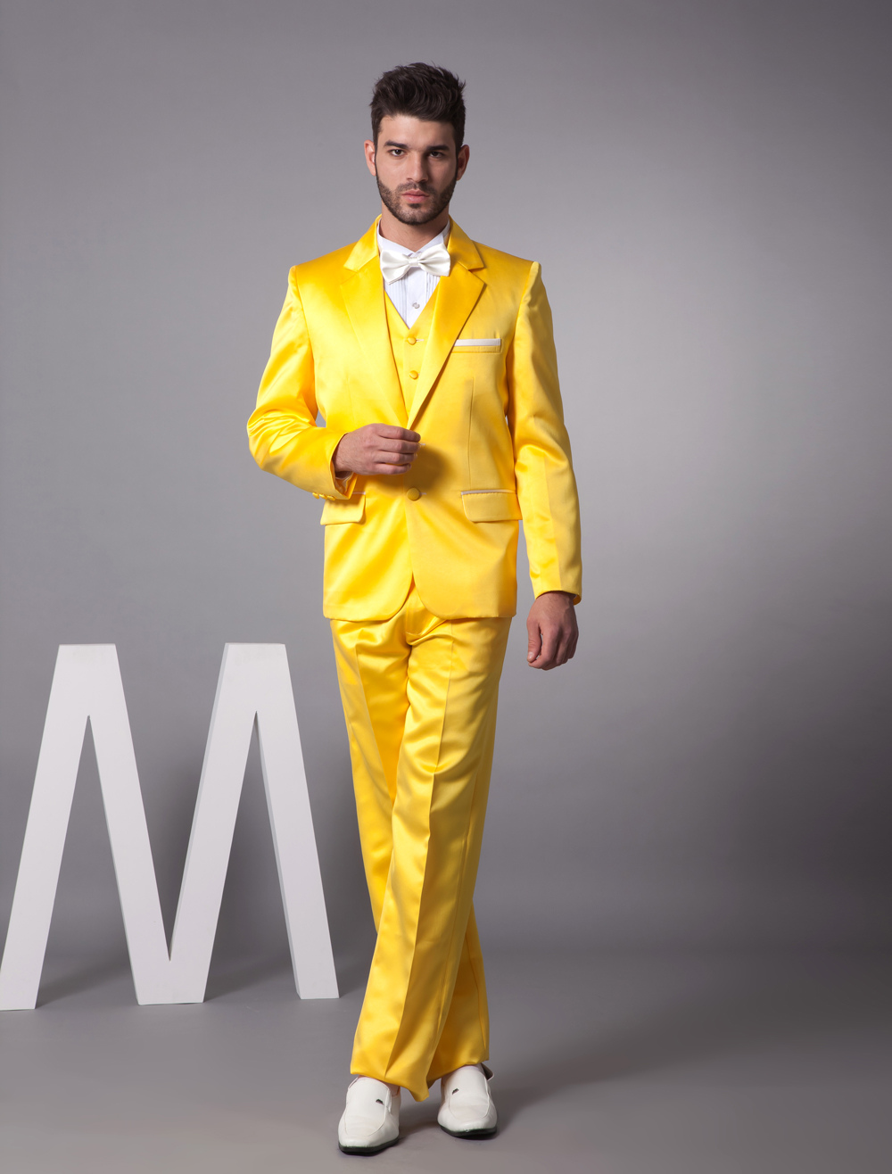 Wedding Wedding Tuxedo yellow single breasted button lapel worsted groom wedding tuxedo milanoo com