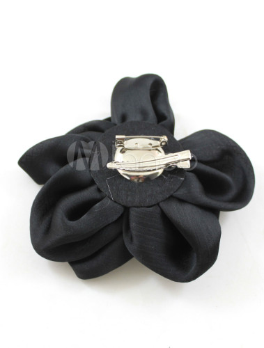 Black Imitation Pearl Cloth Flower Wedding Bridal Brooch