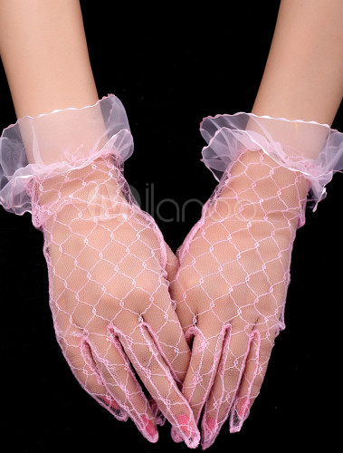 Sweet Pink Satin Wedding Short Gloves For Brides