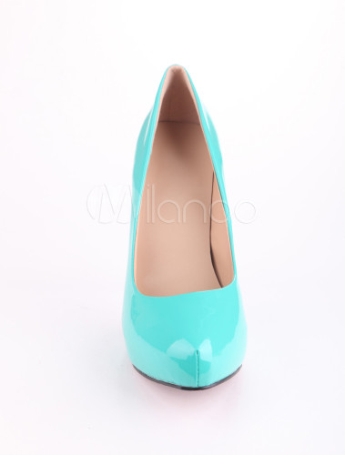 Fashion Blue Patent Leather Almond Toe Heels - Milanoo.com