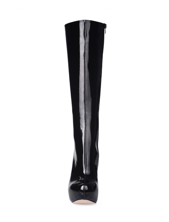 Black High Heel Patent Leather Knee High Boots