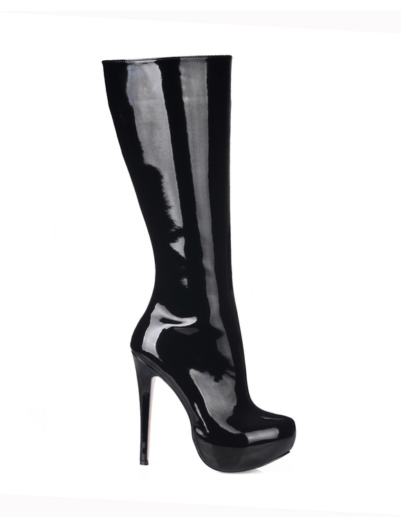 high heel boots black leather