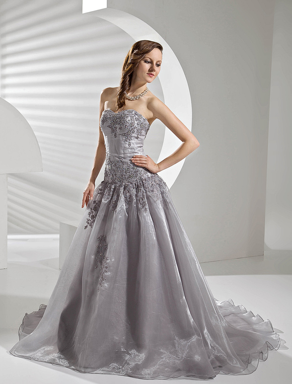 silver embroidered wedding dress