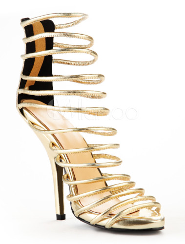 Sexy Gold PU Leather Stiletto Heel Women's Gladiator Sandals ...