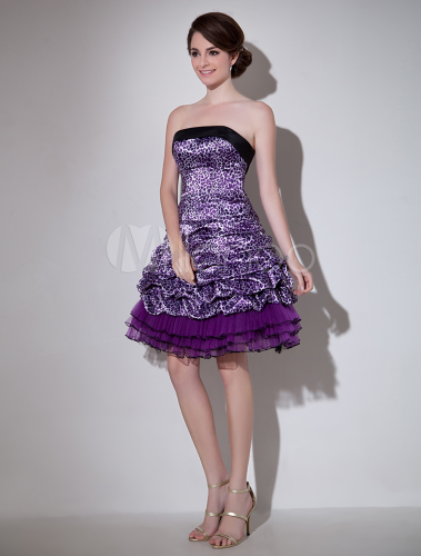 Beautiful-Grape-A-line-Strapless-Print-Sleeveless-Elastic-Woven-Satin ...