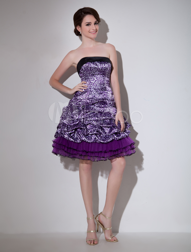 Beautiful-Grape-A-line-Strapless-Print-Sleeveless-Elastic-Woven-Satin ...