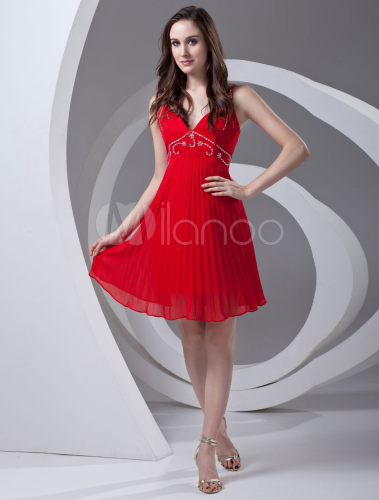 Empire-Waist-Red-Chiffon-Sequin-Short-Womens-Cocktail-Dress-243262 ...