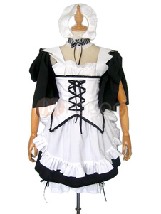 Costume de bonne en coton blanc bicolore avec lacet